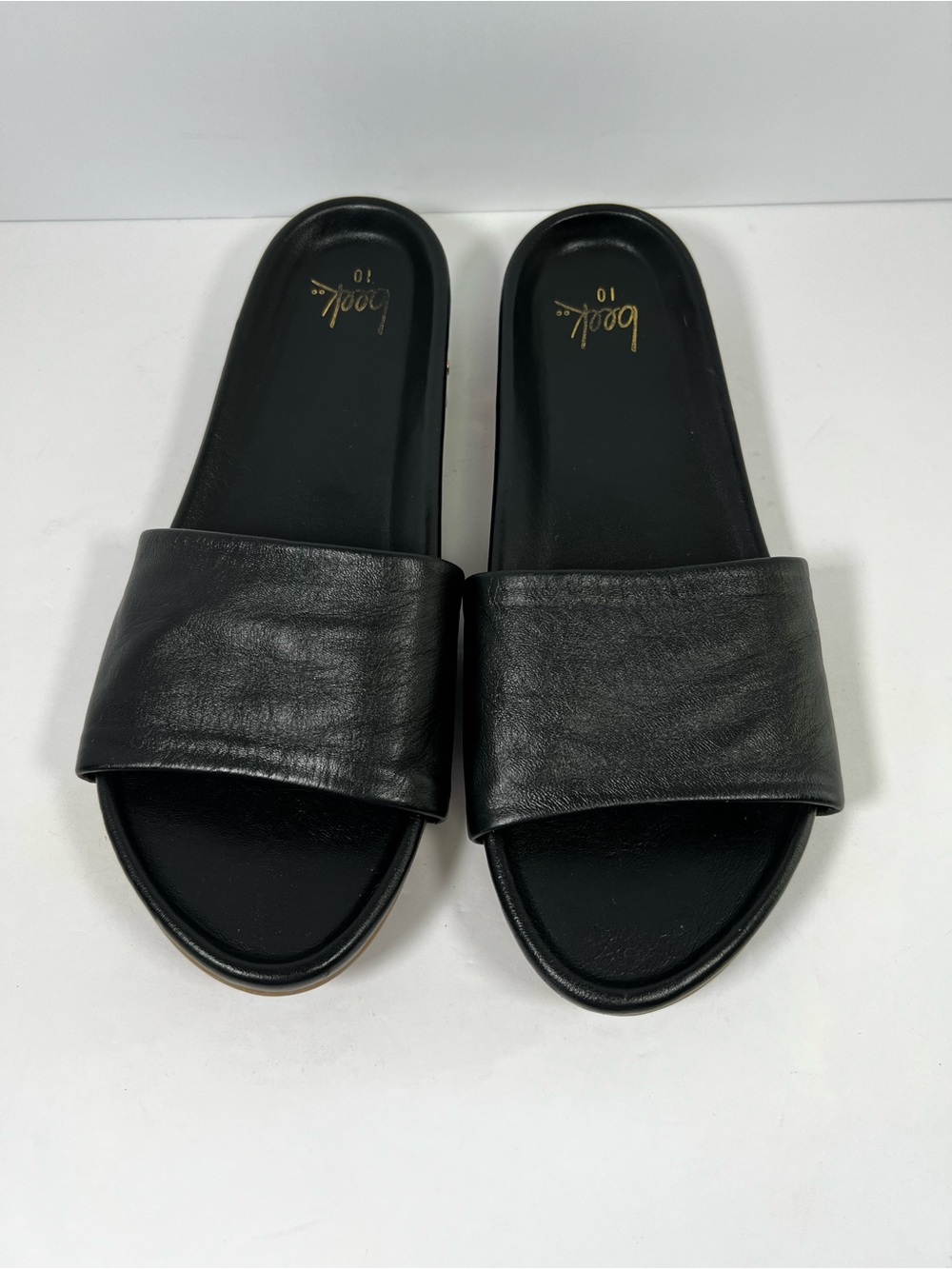 Beek Pelican Black Leather Platform Slide Sandals Women's Size 10 Comfort